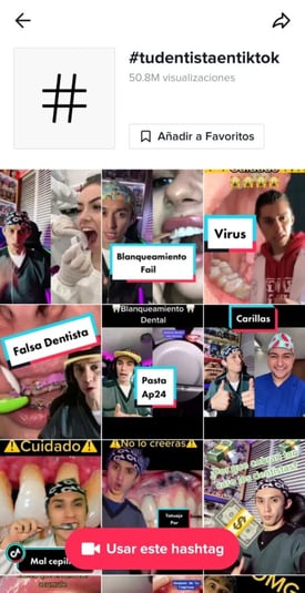 Dentistas en tik tok, tik tok, dentistas, odontólogos, hashtag