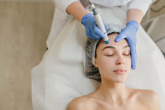 vista-arriba-hermosa-mujer-disfrutando-procedimientos-cosmetologia-rejuvenecimiento-salon-belleza-dermatologia-medico-trabajo-asistencia-sanitaria-terapia-botox